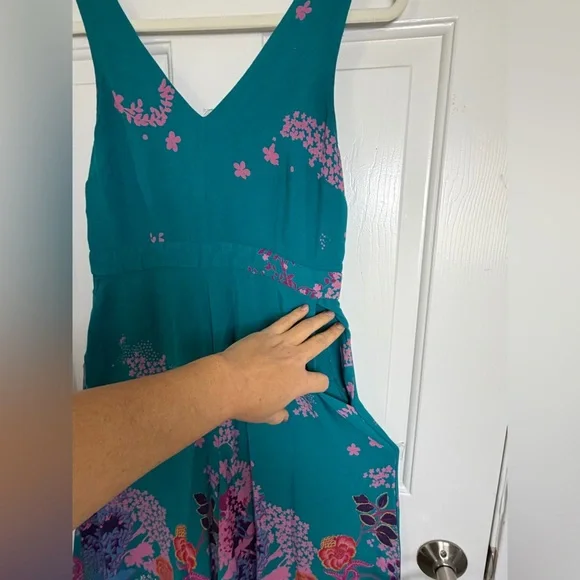 Maeve Anthropologie Womens Turquoise Floral V-Neck Wide Leg
Andalusia Jumpsuit 6 - Picture 7 of 9